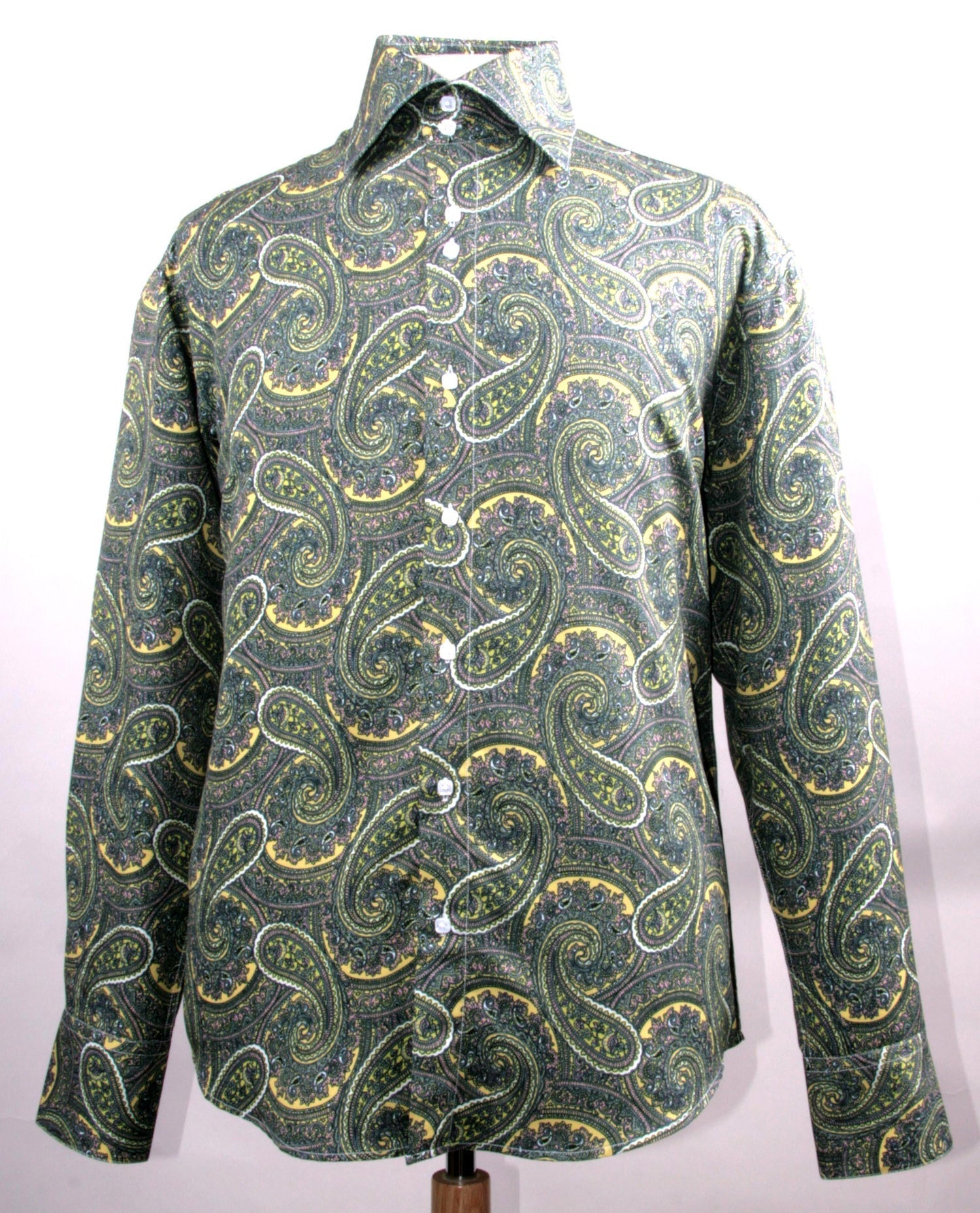 "Paisley Pattern Men's Sports Shirt - Regular Fit, Mustard Color" - M
