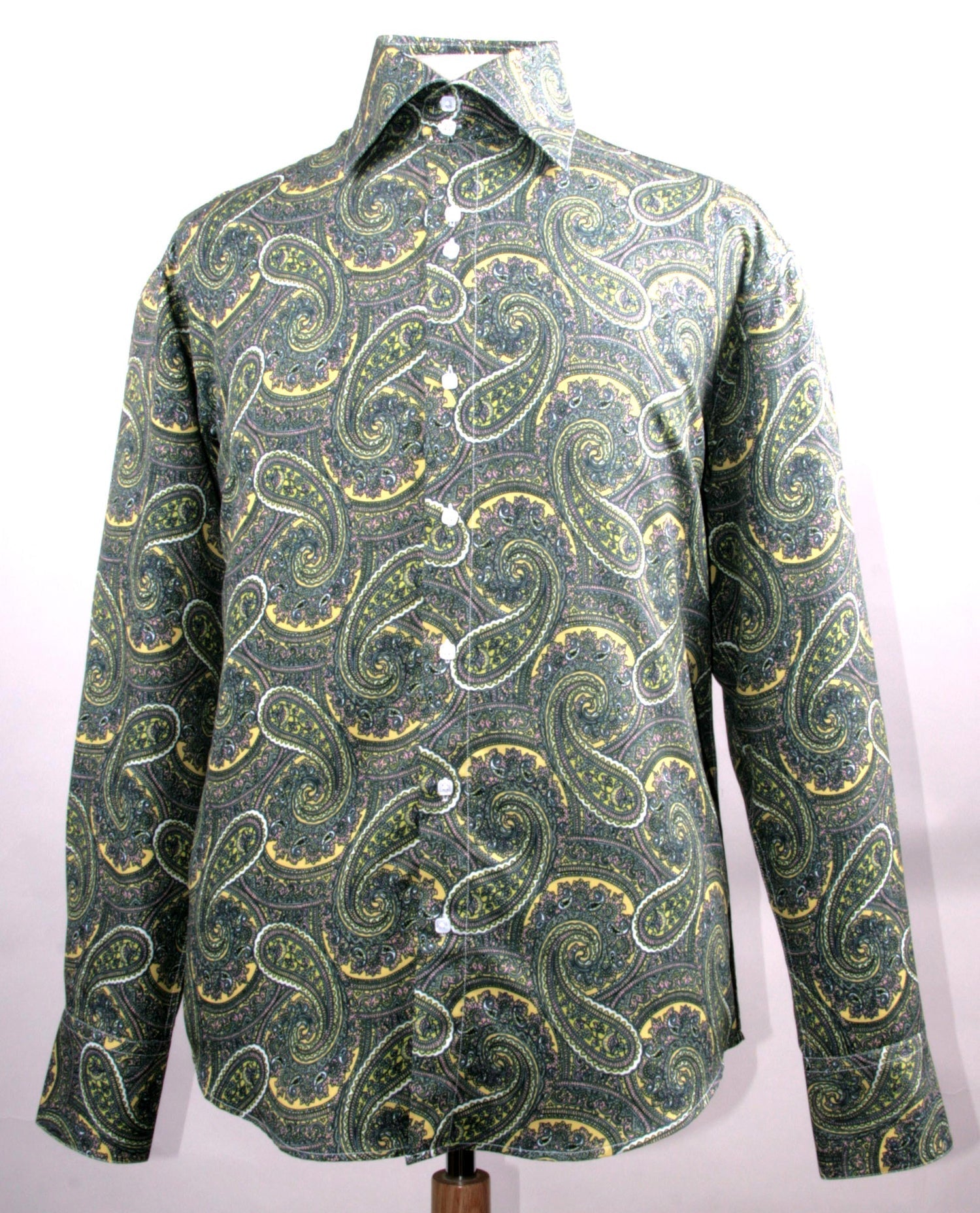 "Paisley Pattern Men's Sports Shirt - Regular Fit, Mustard Color"