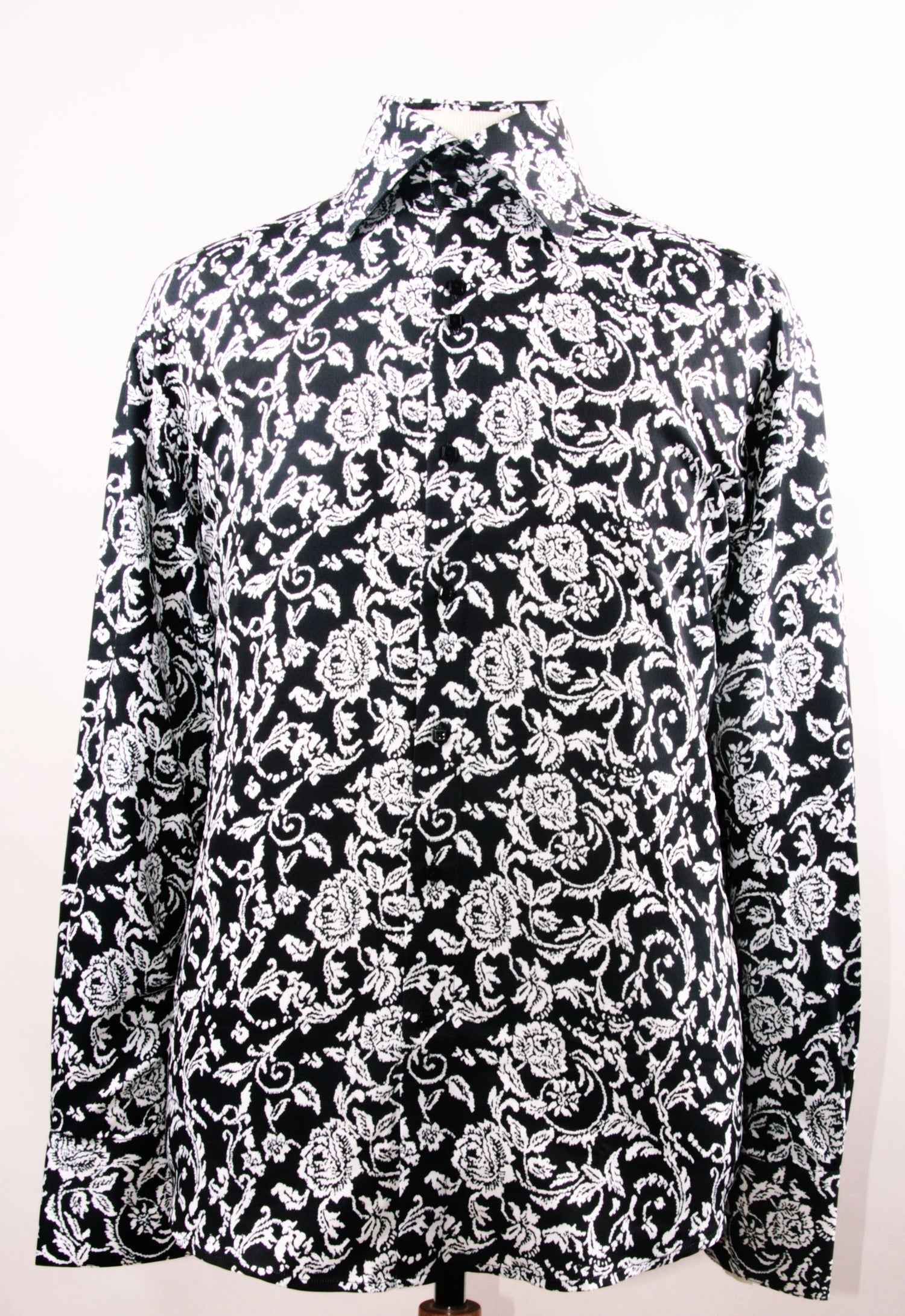 "Floral Pattern Men's Regular Fit Sports Shirt - Black & White" - M