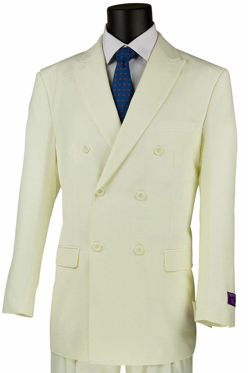 Mens Classic Poplin Double Breasted Suit in Ivory - 40 Short