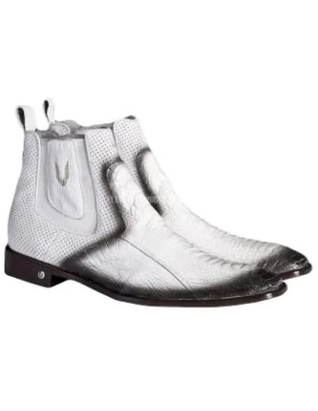 Men's Handmade Faded White Vestigium Genuine Ostrich Leg Chelsea Boots - 6.0 Standard / D / Medium