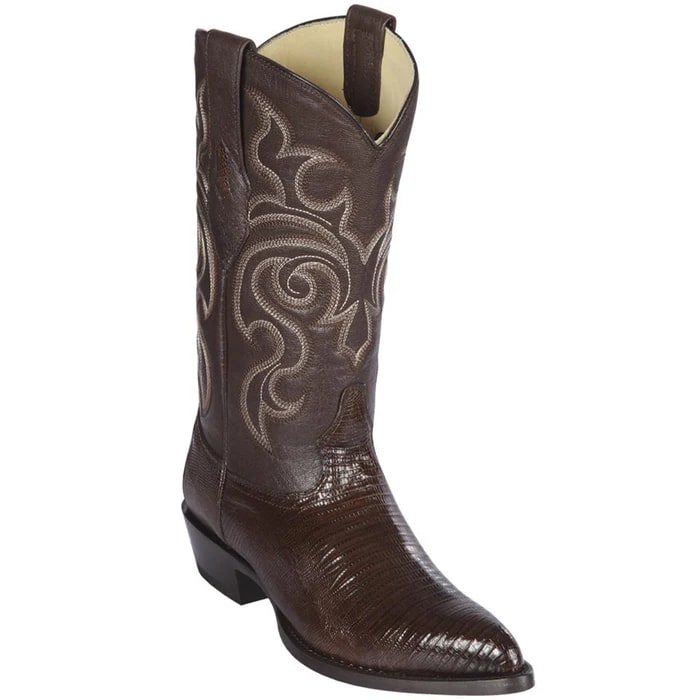 J Toe Cowboy Boots - J Toe Western Boots - Los Altos Boots - Mens Dress Cowboy Boot - Low Priced Lizard Teju Brown Cowboy Boots J-Toe- in Brown - 6