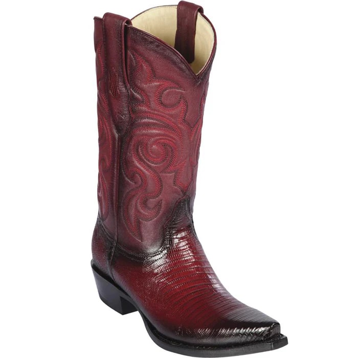 Los Altos Boots - Mens Dress Cowboy Boot - Low Priced Faded Burgundy Lizard Cowboy Boots- in Burgundy - 6