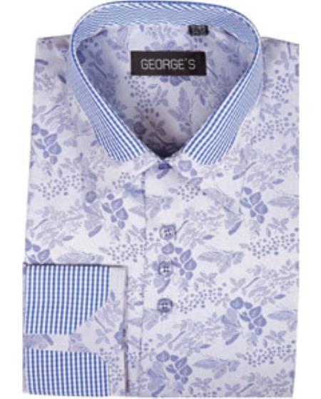 Men's High Collar Club Style Lavender Pattern Shirts - Medium 15.5" Neck / 34-35" Sleeve