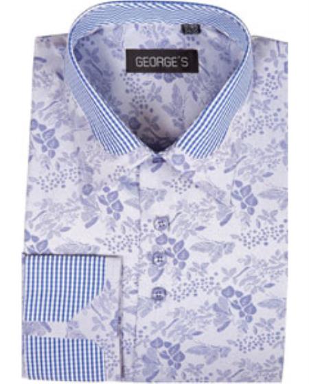 Men's High Collar Club Style Lavender Pattern Shirts