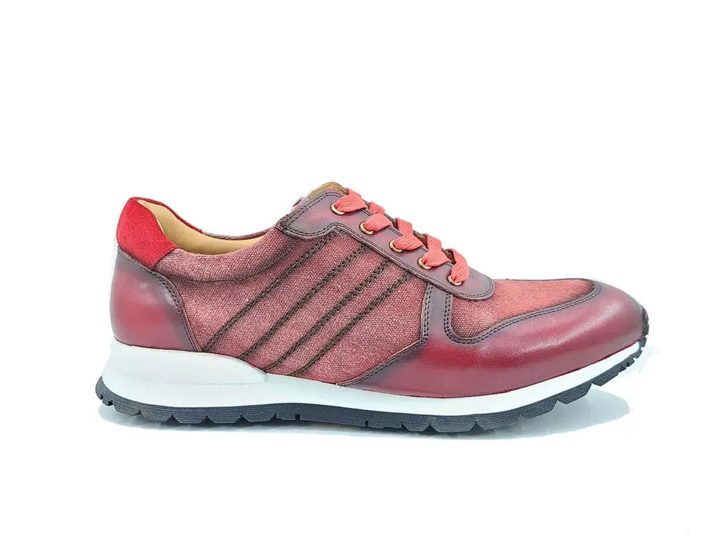 Carrucci Fashion Sneaker Calfskin with Canvas inlaid - 7.5