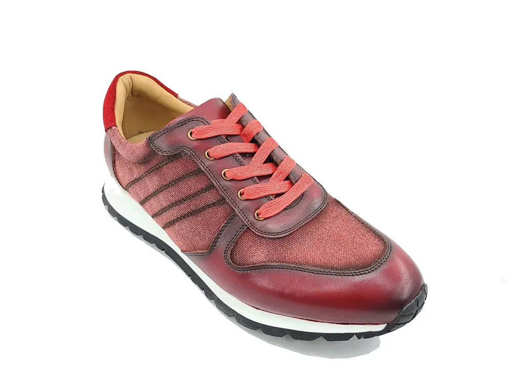 Carrucci Fashion Sneaker Calfskin with Canvas inlaid - 7.5