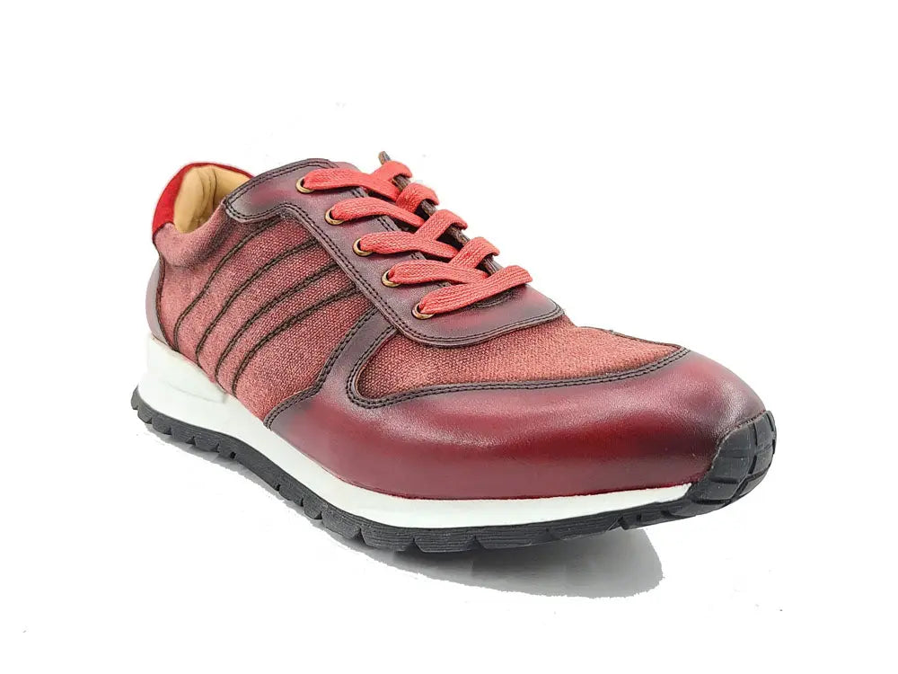 Carrucci Fashion Sneaker Calfskin with Canvas inlaid - 7.5