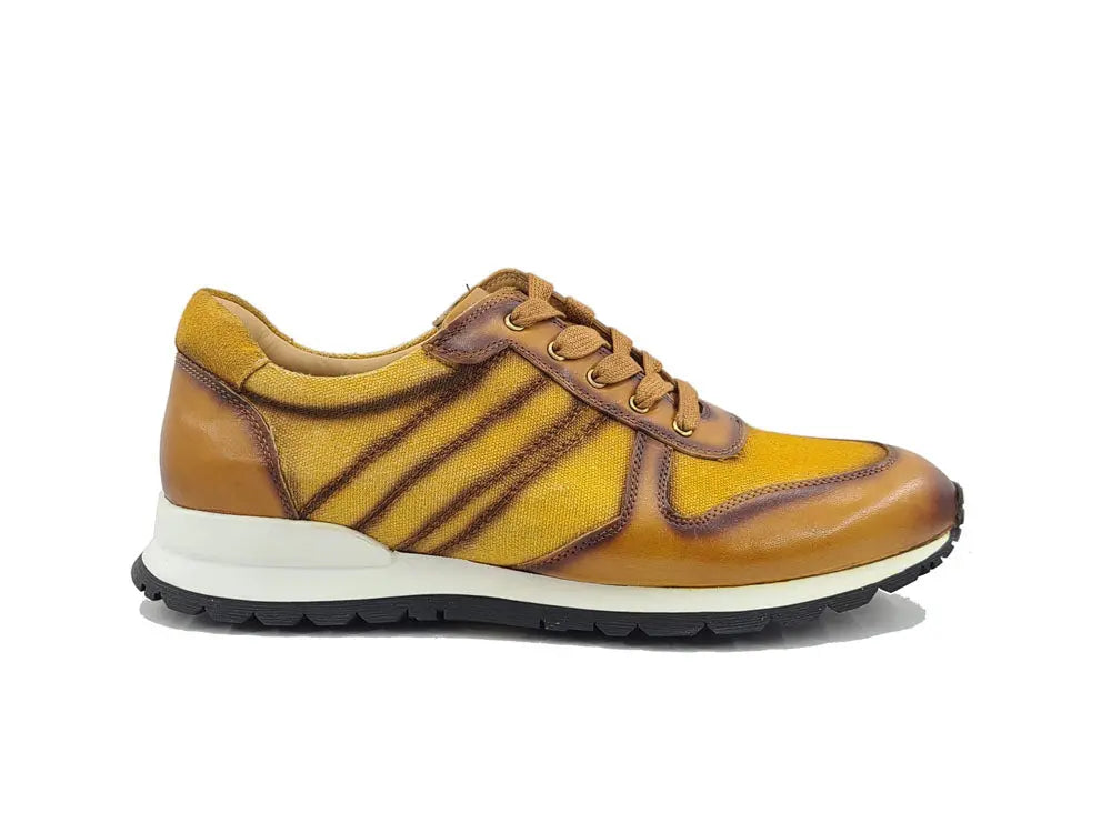 Carrucci Fashion Sneaker Calfskin with Canvas inlaid - 7.5