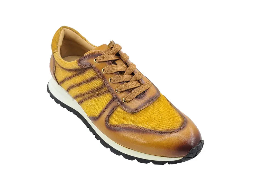 Carrucci Fashion Sneaker Calfskin with Canvas inlaid - 7.5