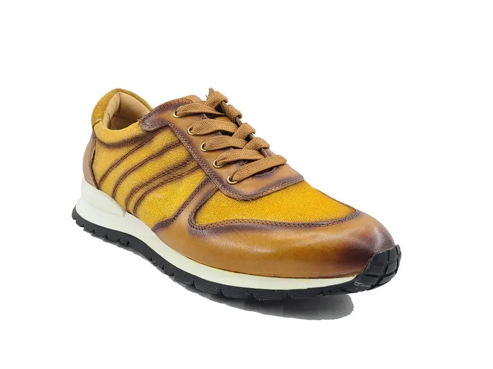 Carrucci Fashion Sneaker Calfskin with Canvas inlaid - 7.5