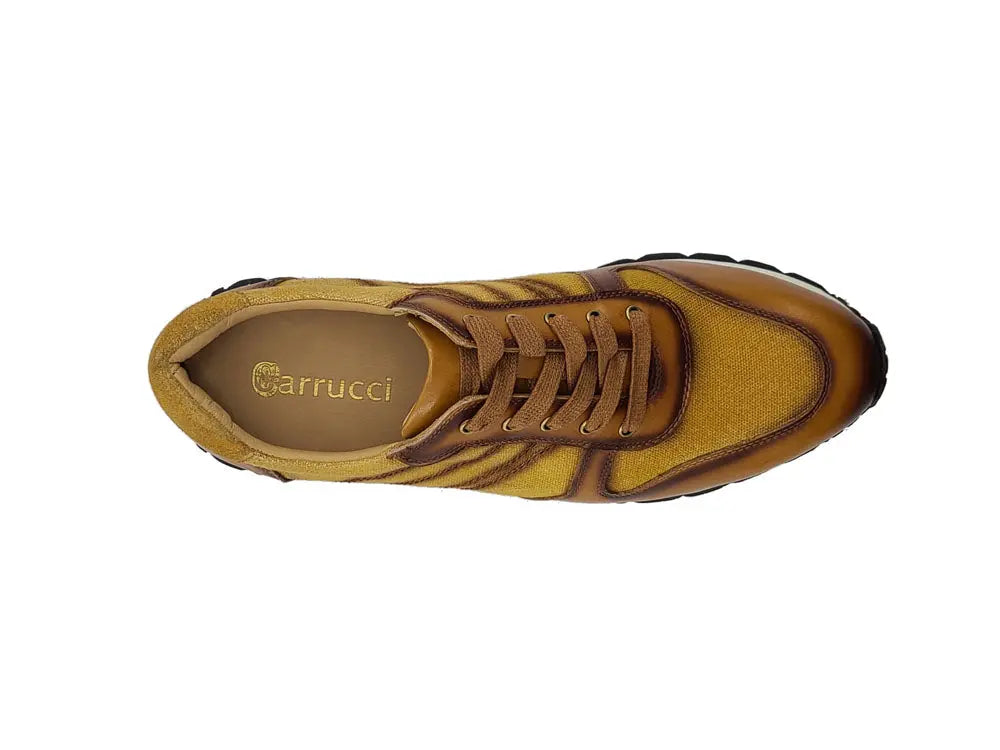 Carrucci Fashion Sneaker Calfskin with Canvas inlaid - 7.5