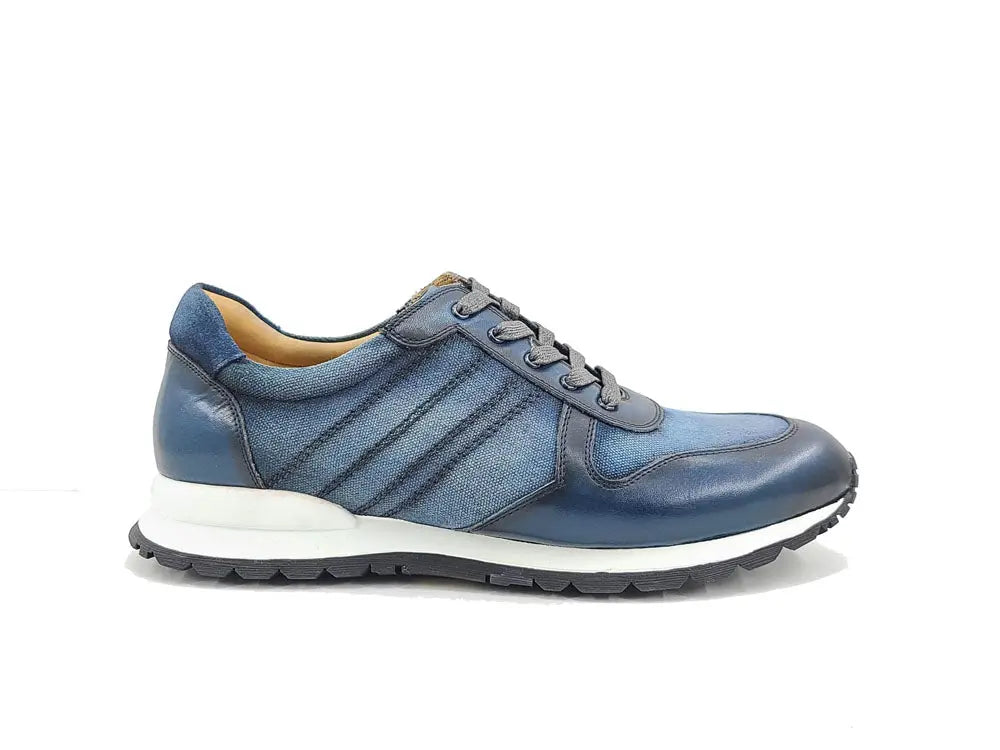 Carrucci Fashion Sneaker Calfskin with Canvas inlaid - 7.5