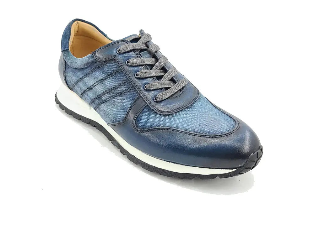 Carrucci Fashion Sneaker Calfskin with Canvas inlaid - 7.5