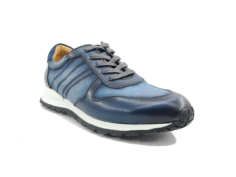 Carrucci Fashion Sneaker Calfskin with Canvas inlaid - 7.5