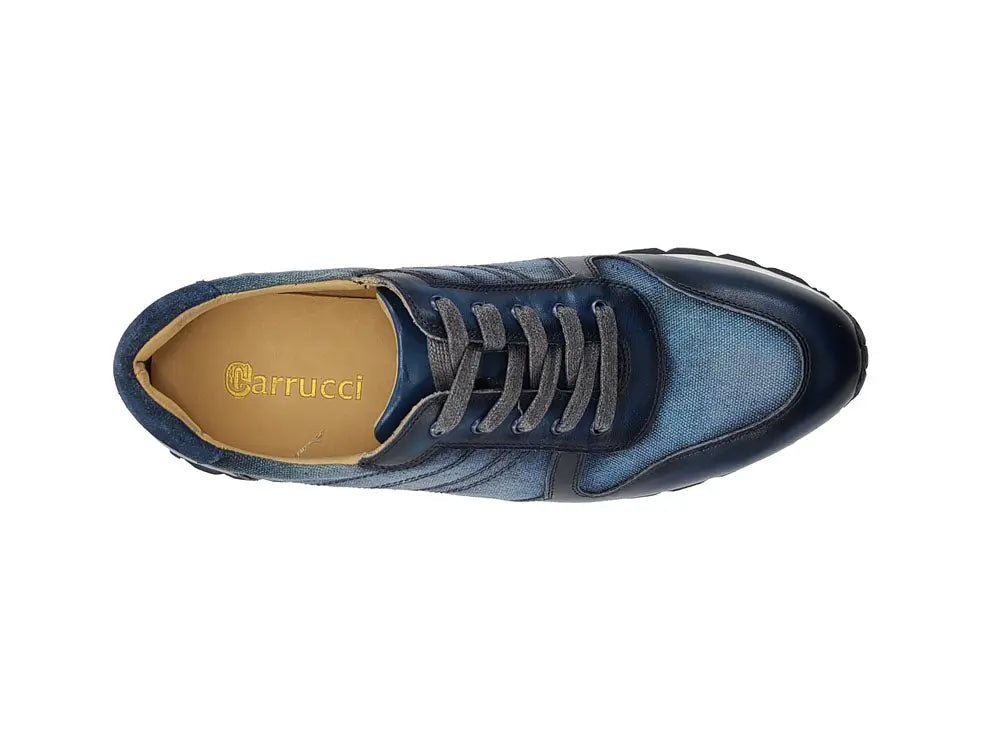 Carrucci Fashion Sneaker Calfskin with Canvas inlaid - 7.5