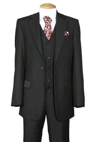 Modern Fit - Black Tone on Tone Suit - Vested 2 Button Suit - Modern Fit Suit - Mini Shadow Stripe Suit
