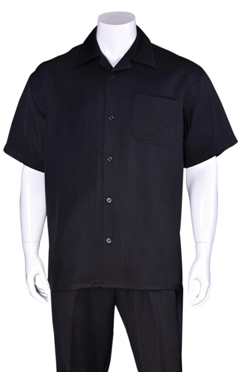 Mens Short Sleeve Casual Summer Walking Suit in Solid Black