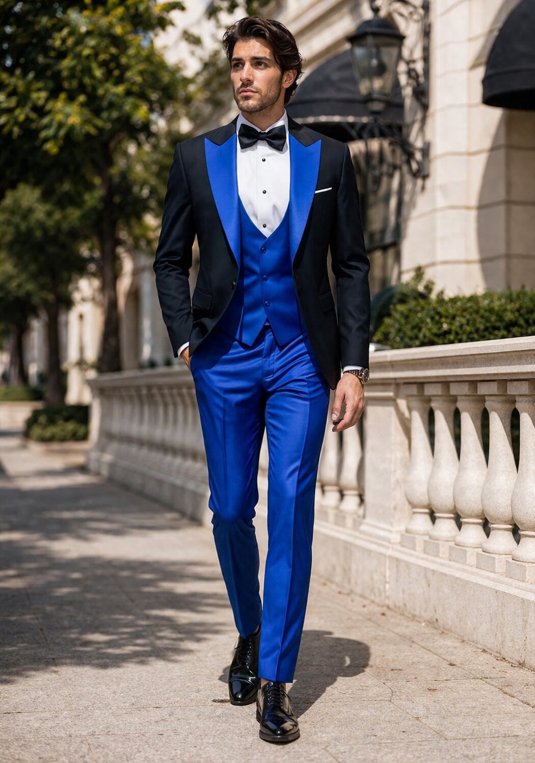Statement Fashion Tuxedo Suit Mens Royal Two Tone 3 Piece