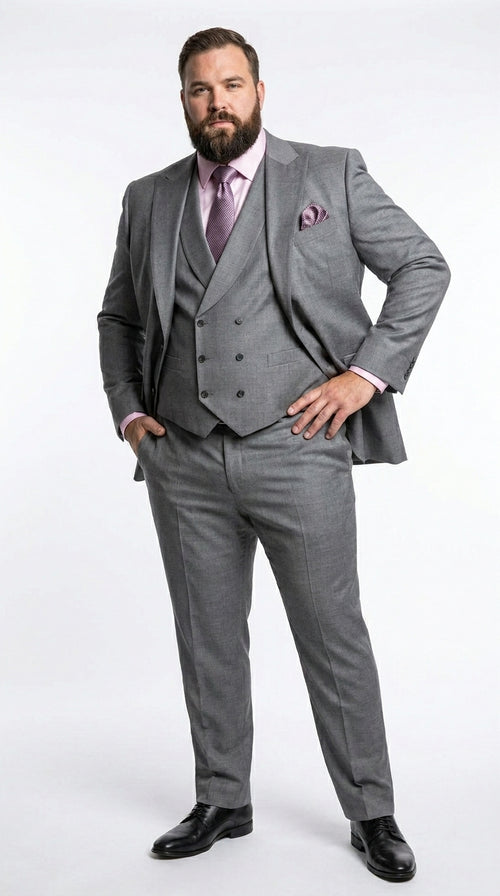 Charcoal Modern Fit 3-Piece Suit with Lapel Vest & Adjustable Pants
