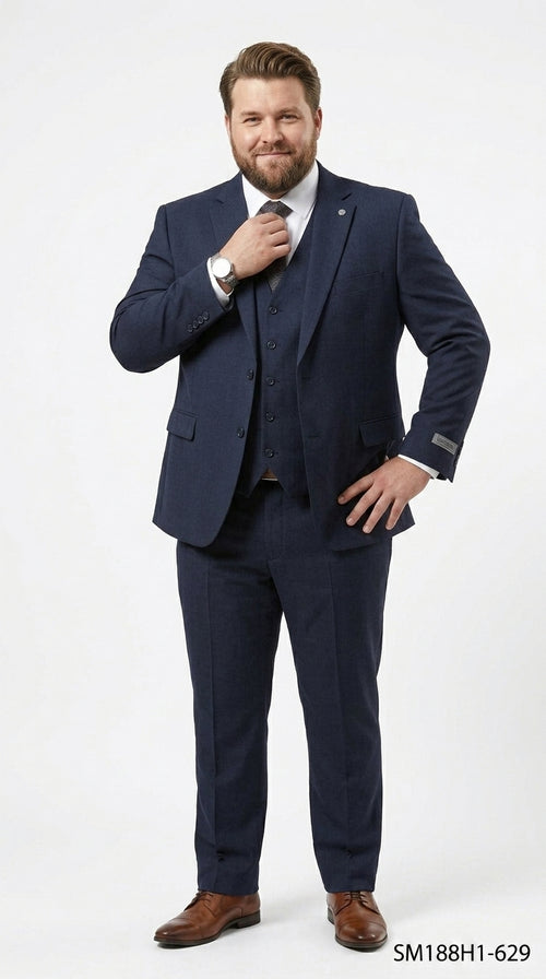 Stacy Adams Men’s 3 Piece Glen Check Hybrid Fit Suit, Formal Wedding Business Suit in Navy, Gray and Brown