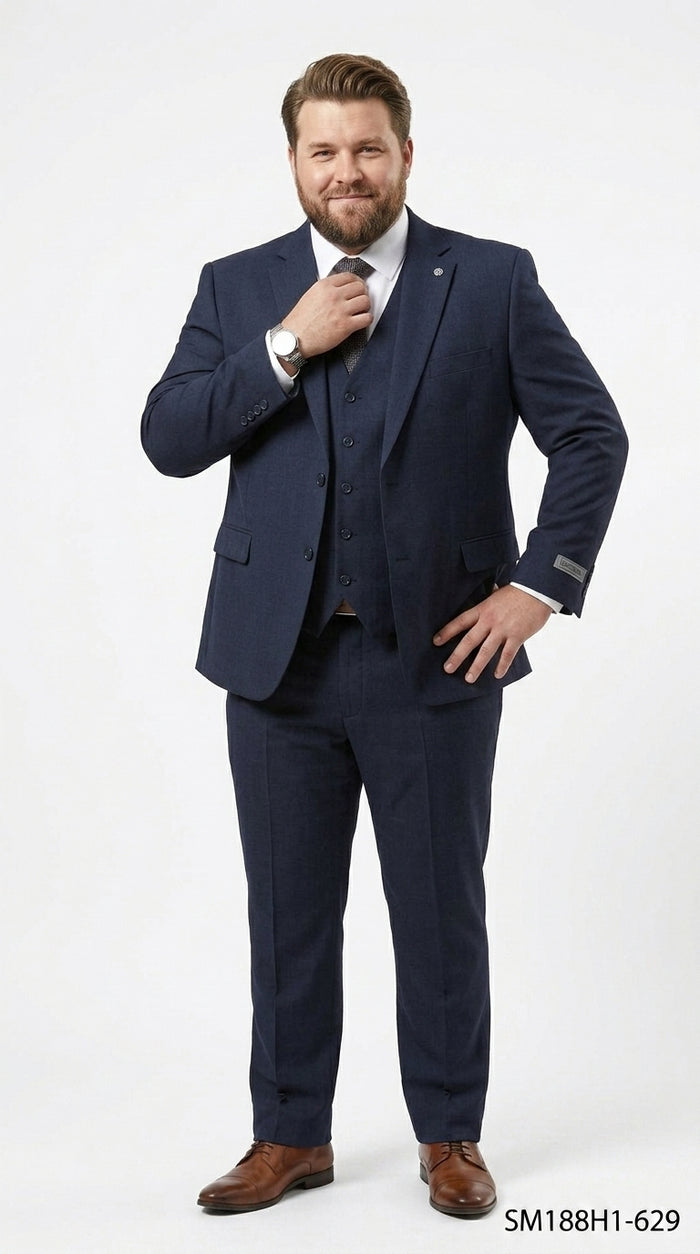 Stacy Adams Men’s 3 Piece Glen Check Hybrid Fit Suit, Formal Wedding Business Suit in Navy, Gray and Brown