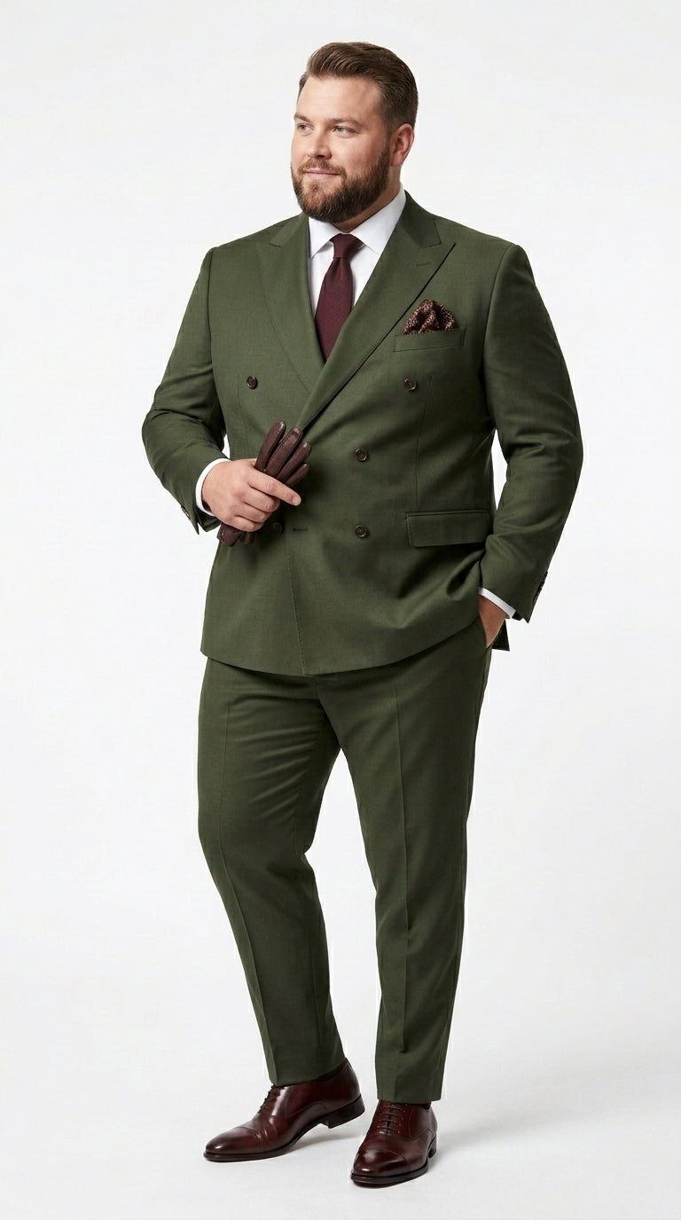 Men’s Dark Green Double Breasted Suit, Classic Formal Wedding Business Dress Suit