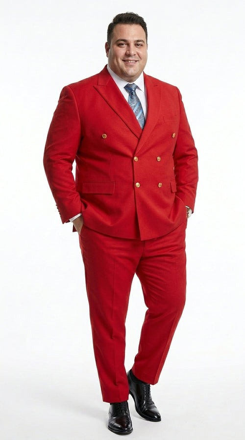 Men’s Red Double Breasted Poplin Suit, Classic Formal Wedding Church Business Suit Set