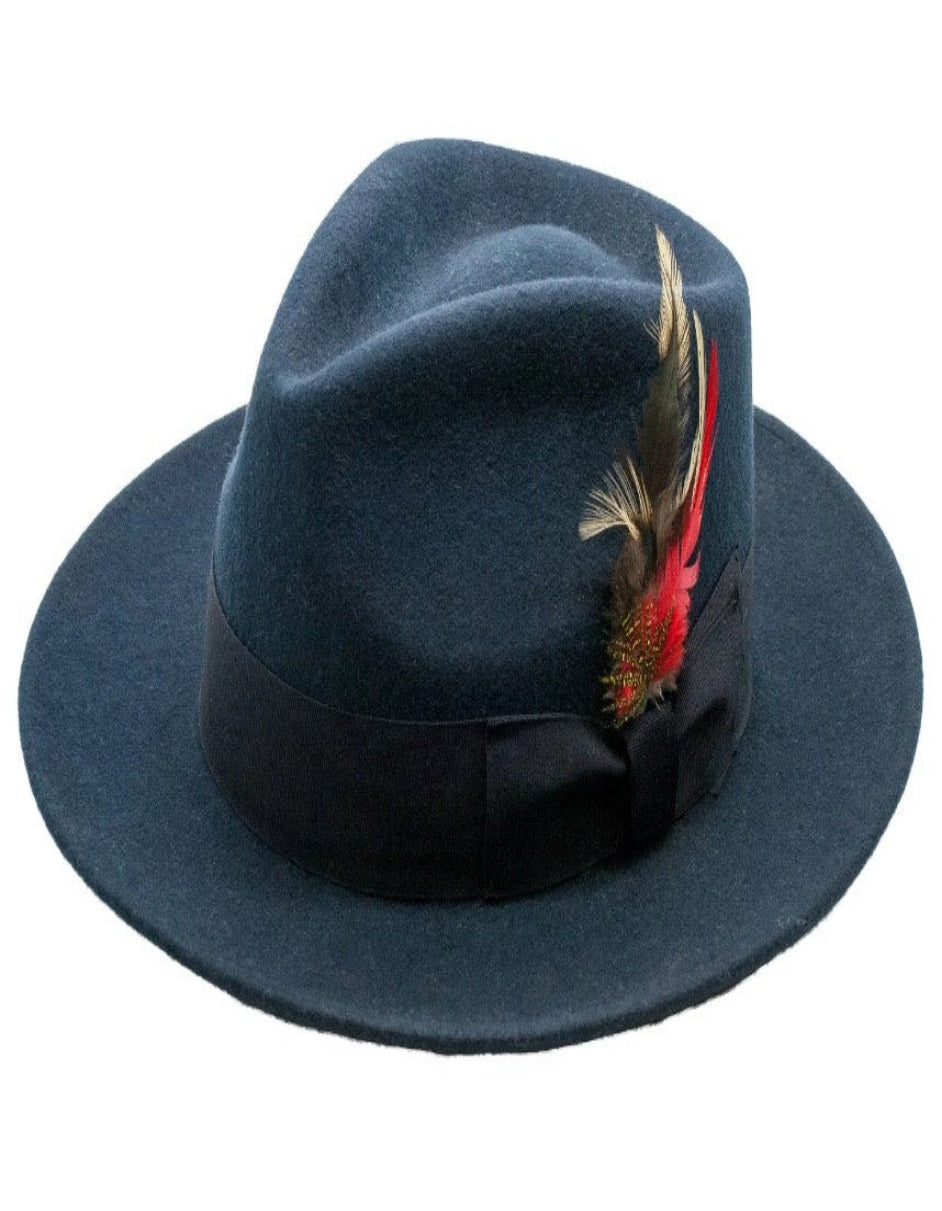 Navy Blue Dress Hat 1920s Fedora Style - Mens Classic Wool Fedora Dress Hat in Navy Blue - S