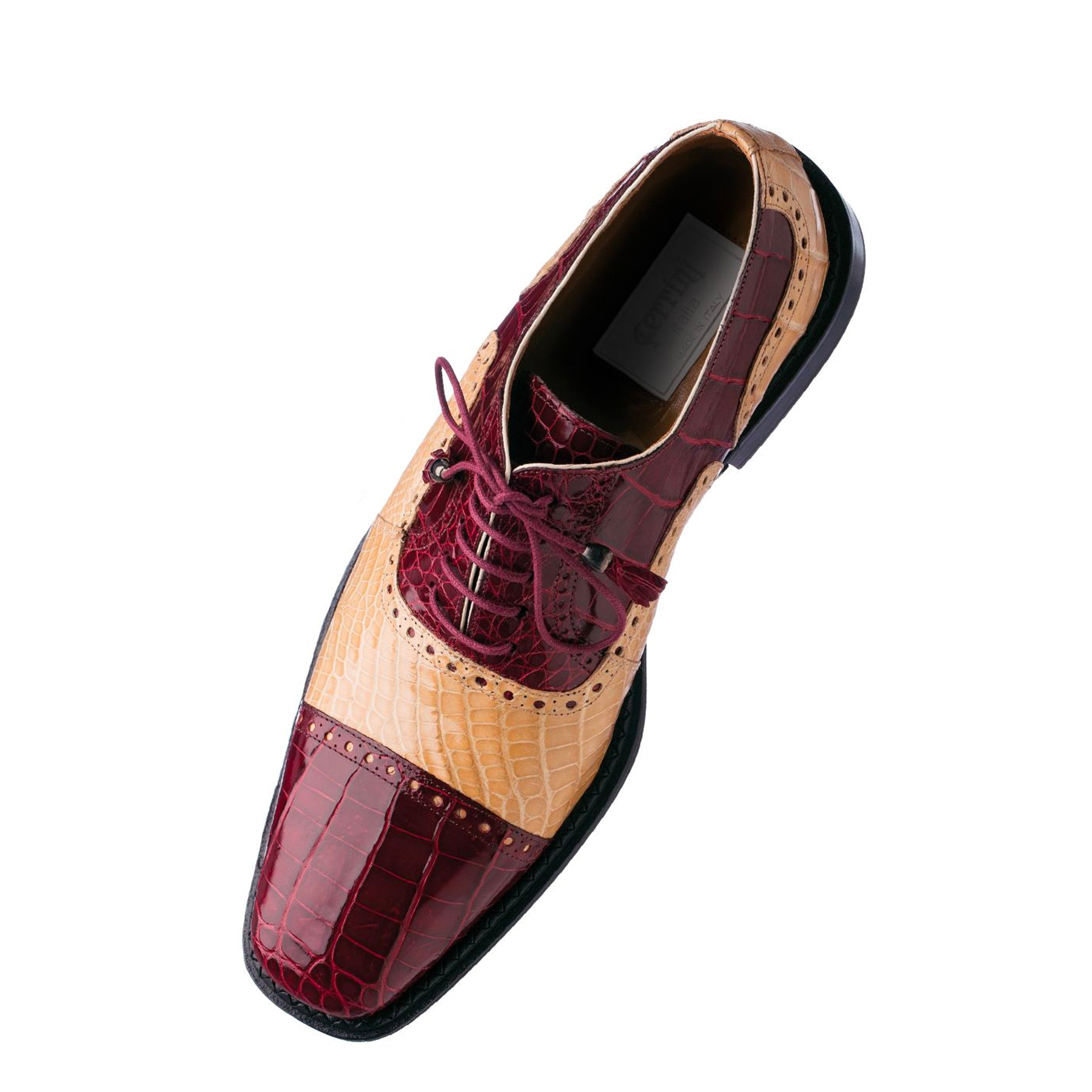 Mens Ferrini Alligator Cap Toe Dress Shoe in Burgundy & Tan - 9