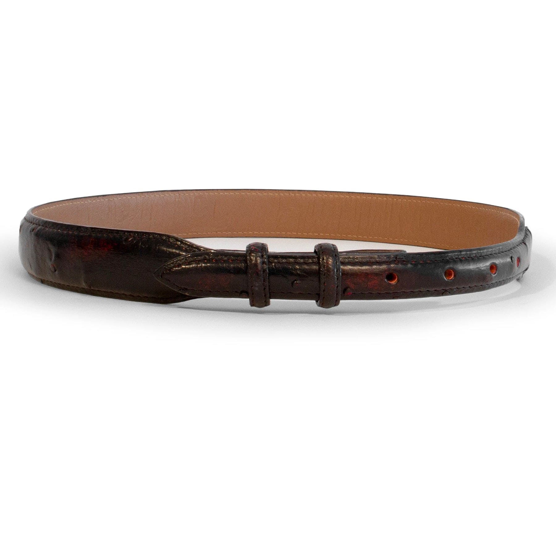 Mens Ferrini 1¼-¾" Tapered Ostrich Quill Dress Belt in Black Cherry - One Size Fits All | Cut to Size