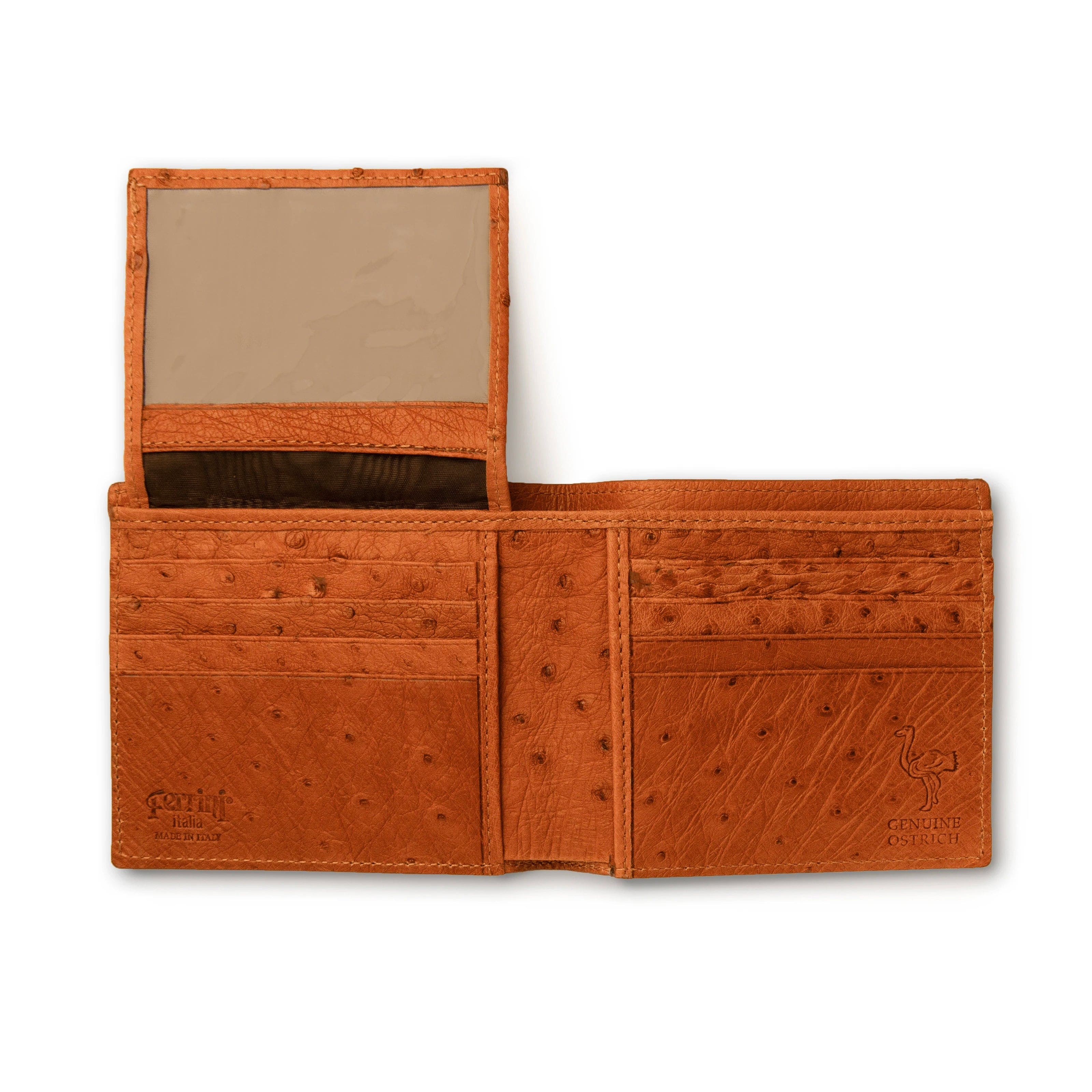 Mens Full Ostrich Quill Billfold Wallet in Cognac - Cognac