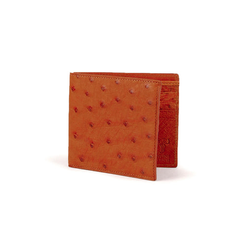Mens Full Ostrich Quill Billfold Wallet in Cognac