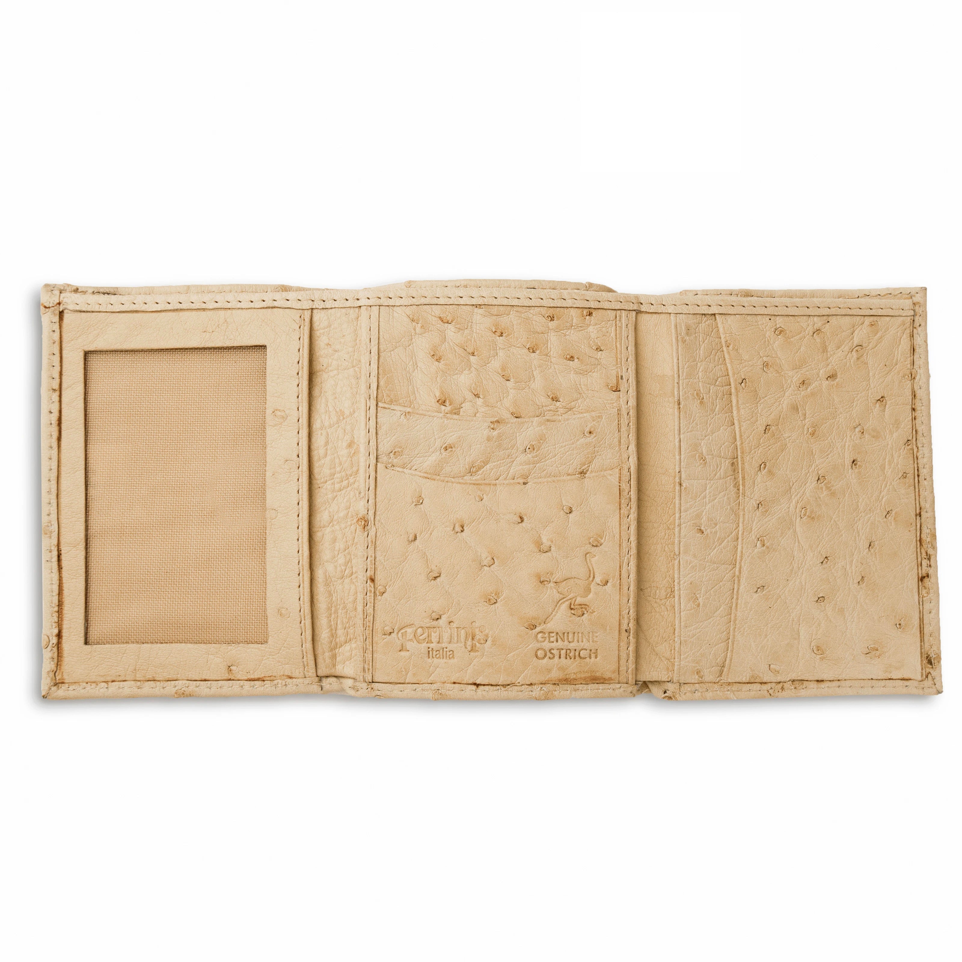 Mens Full Ostrich Quill Trifold Wallet in White - White
