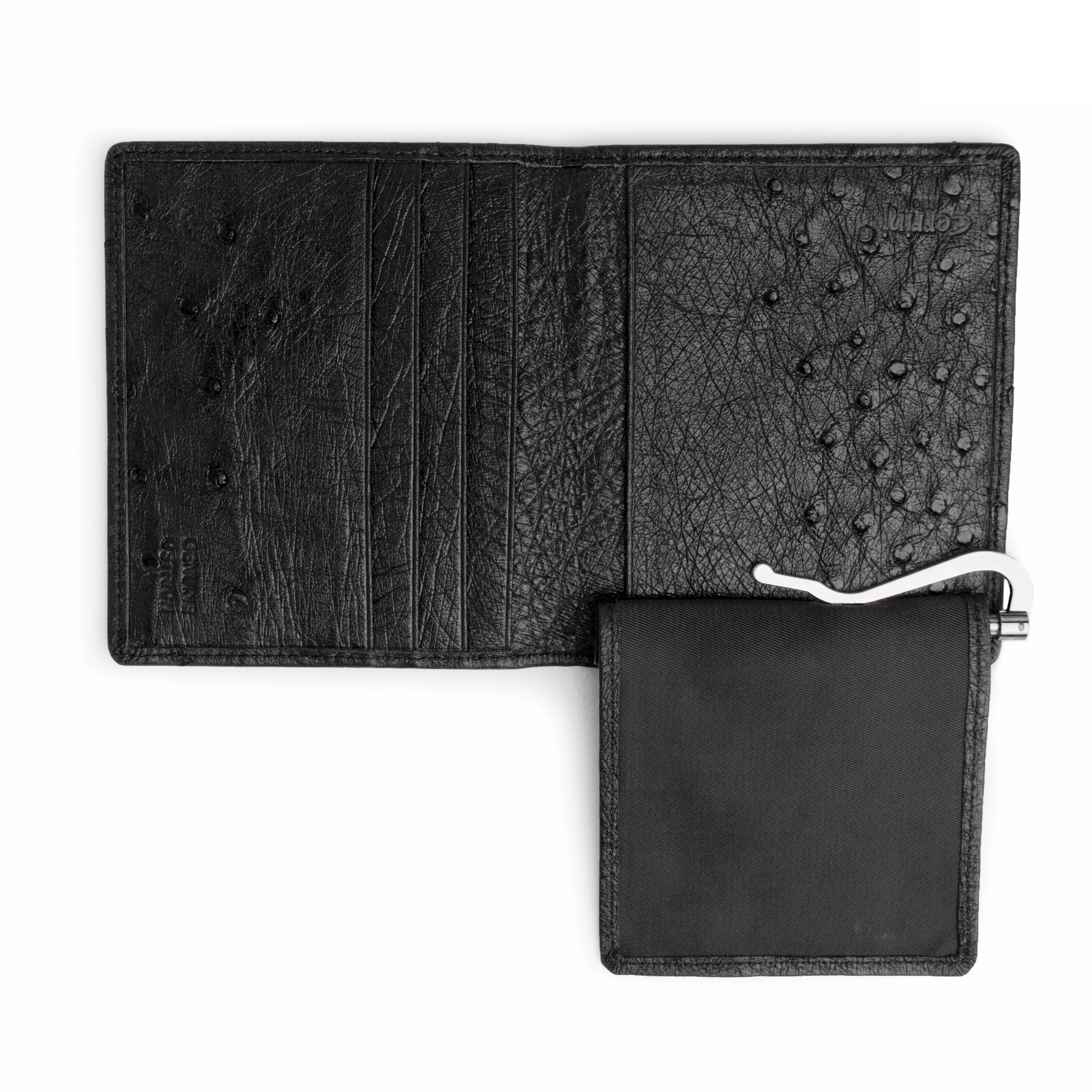Mens Full Ostrich Quill Money Clip Wallet in Black - Black