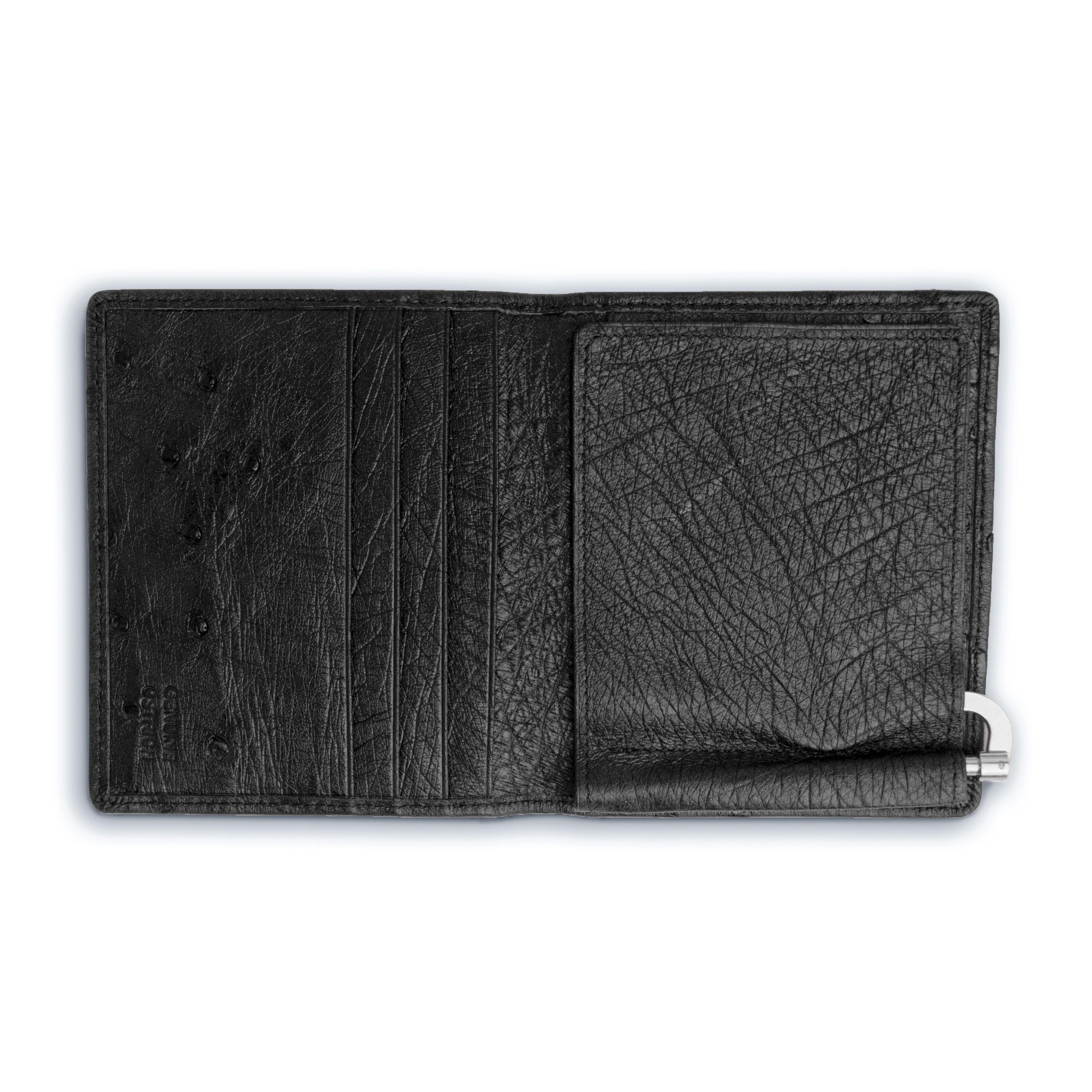Mens Full Ostrich Quill Money Clip Wallet in Black - Black