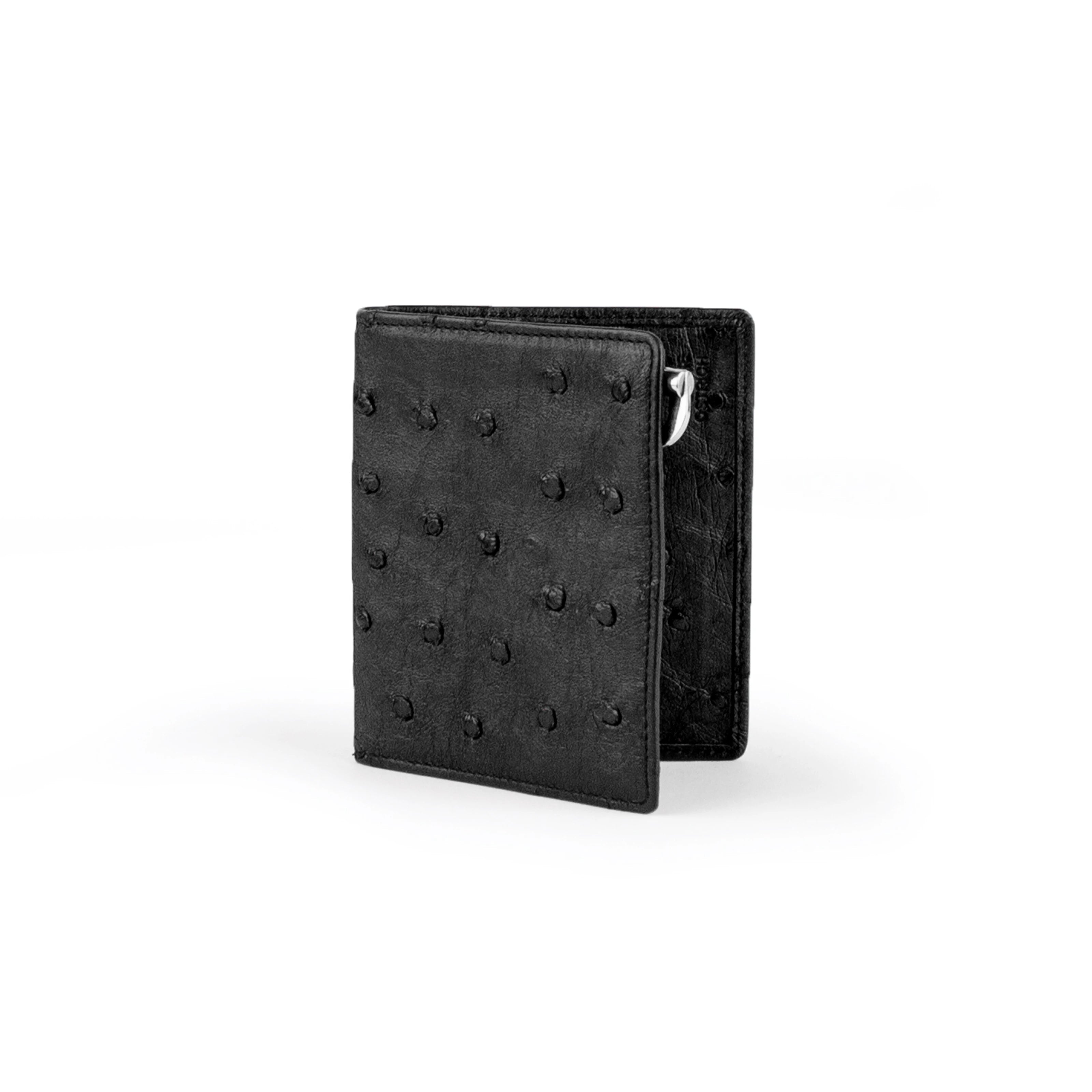 Mens Full Ostrich Quill Money Clip Wallet in Black - Black