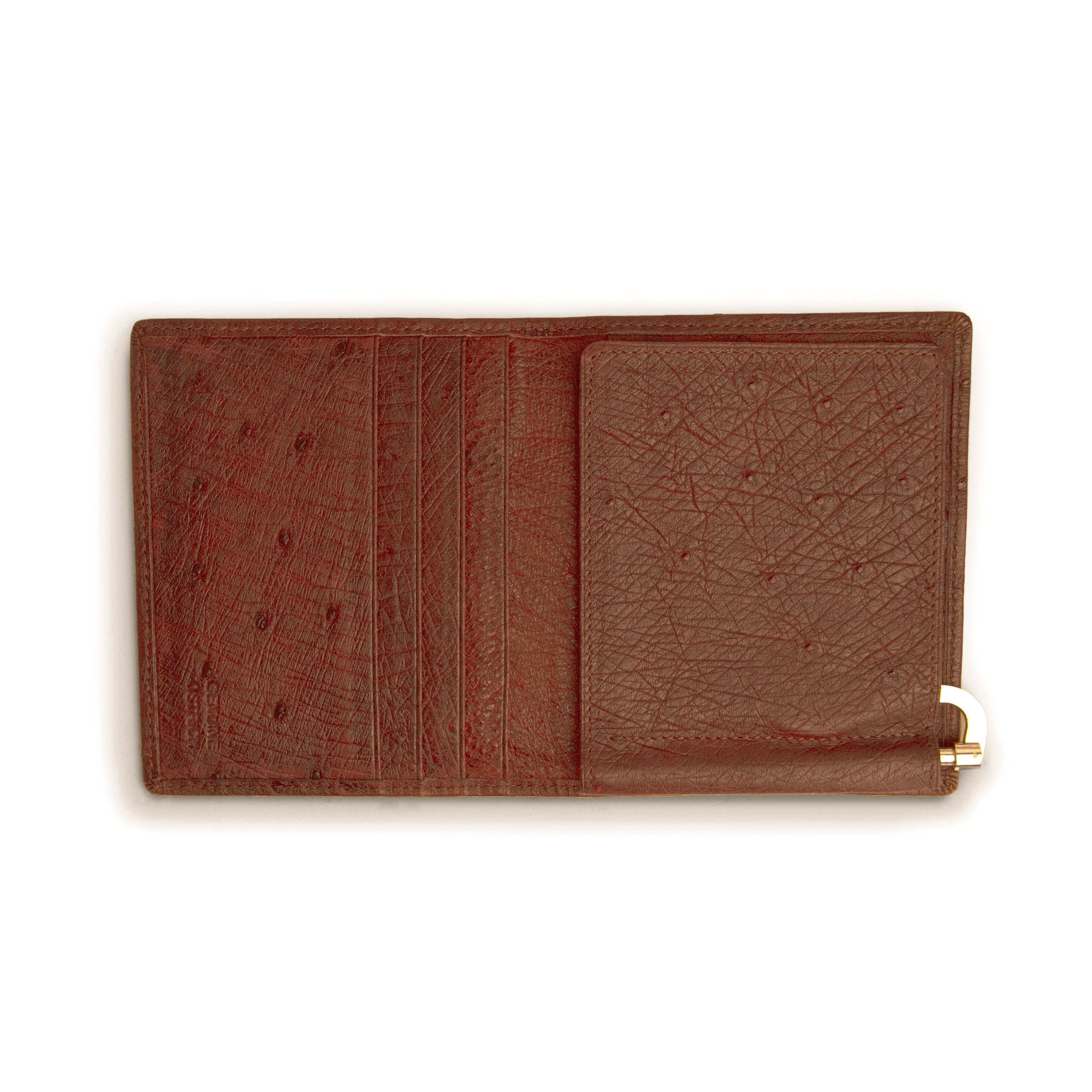 Mens Full Ostrich Quill Money Clip Wallet in Brown - Brown