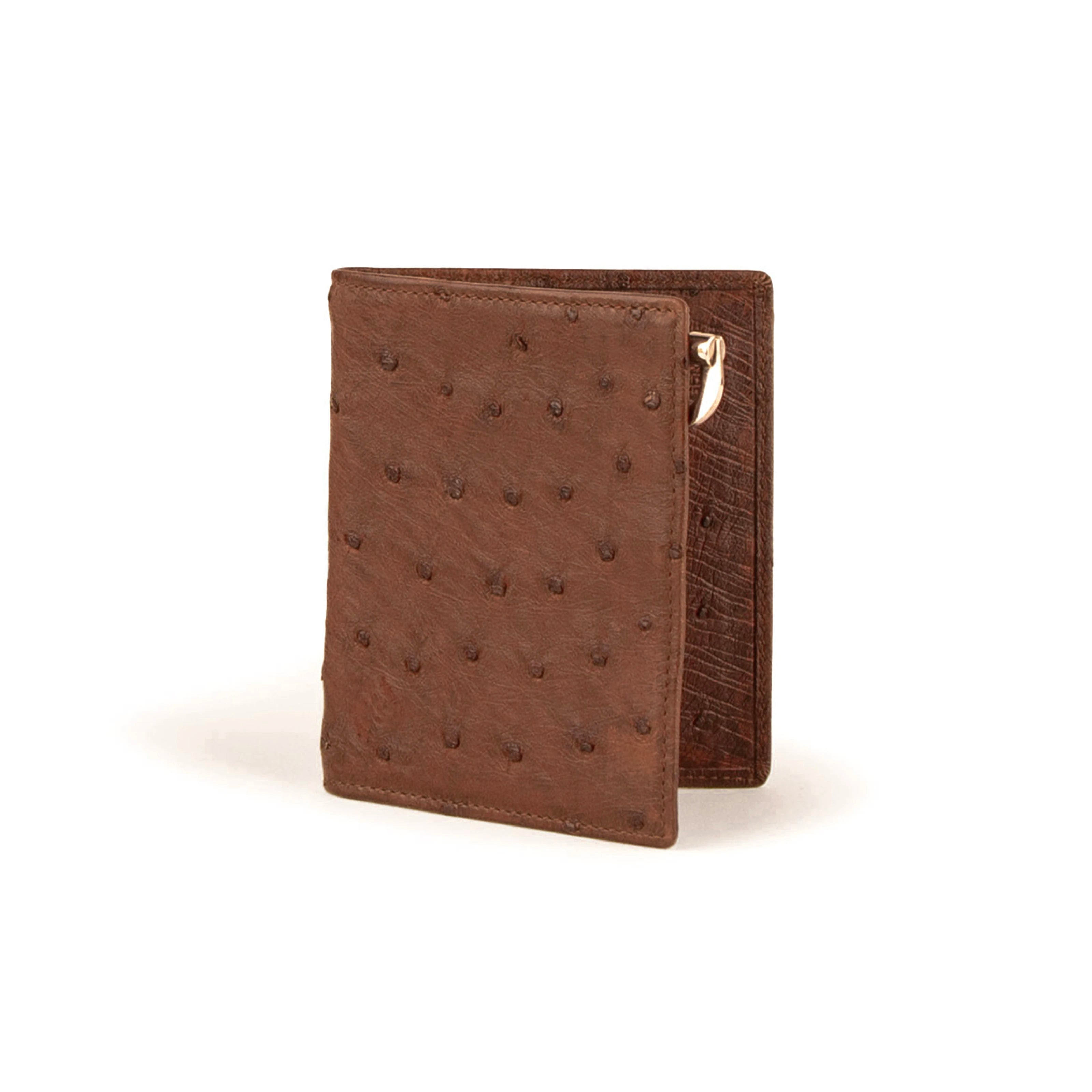 Mens Full Ostrich Quill Money Clip Wallet in Brown - Brown