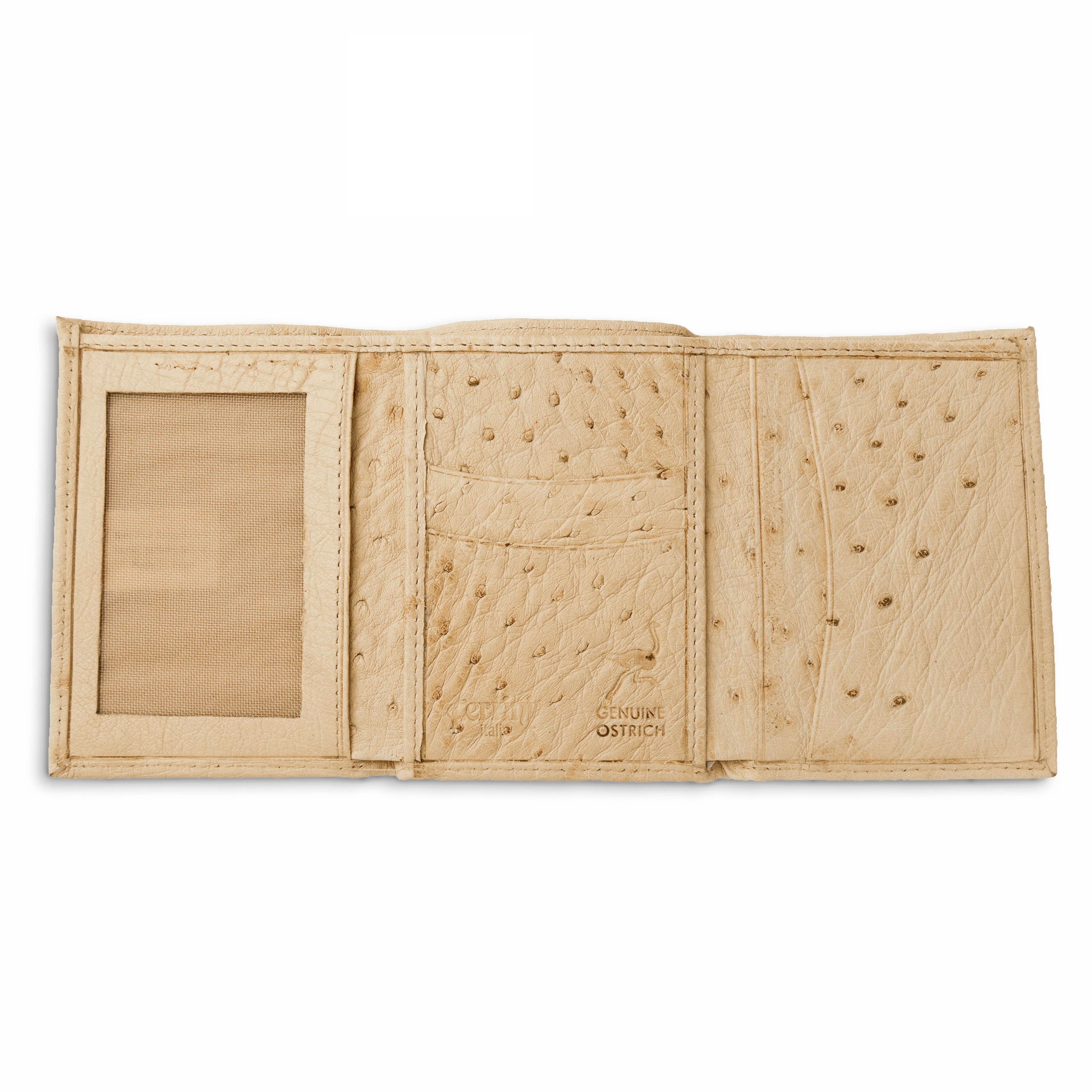 Mens Smooth Ostrich Trifold Wallet in White - White