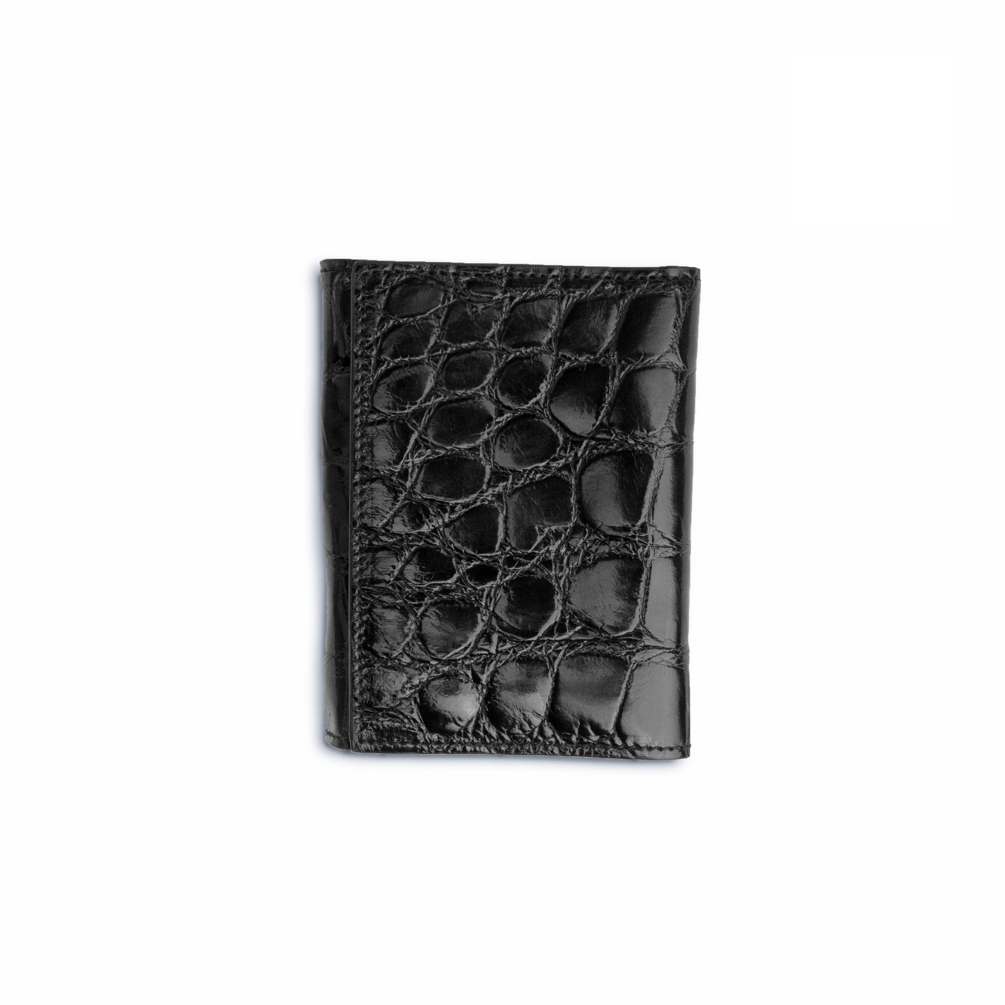 Mens Alligator Trifold Wallet in Black - Black