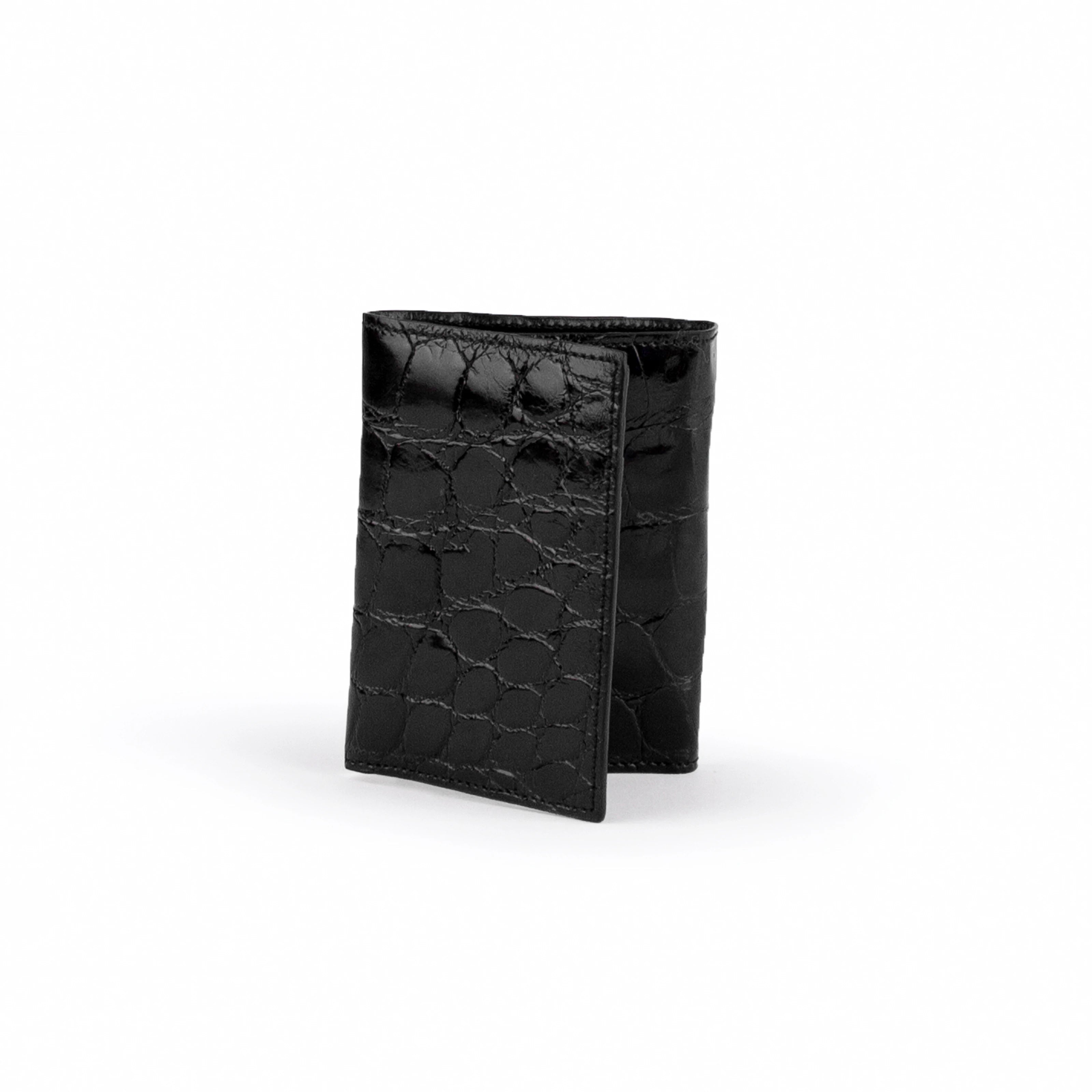 Mens Alligator Trifold Wallet in Black - Black