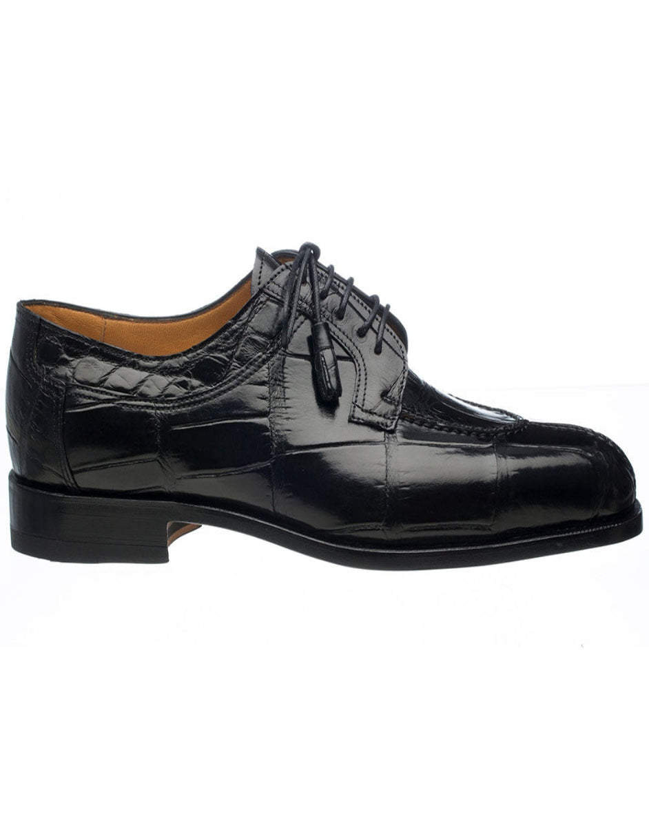 Ferrini Shoes - Mens Alligator Dress Shoe - Ferrini 3520 Belly Alligator Split Toe Black Shoes - 6M