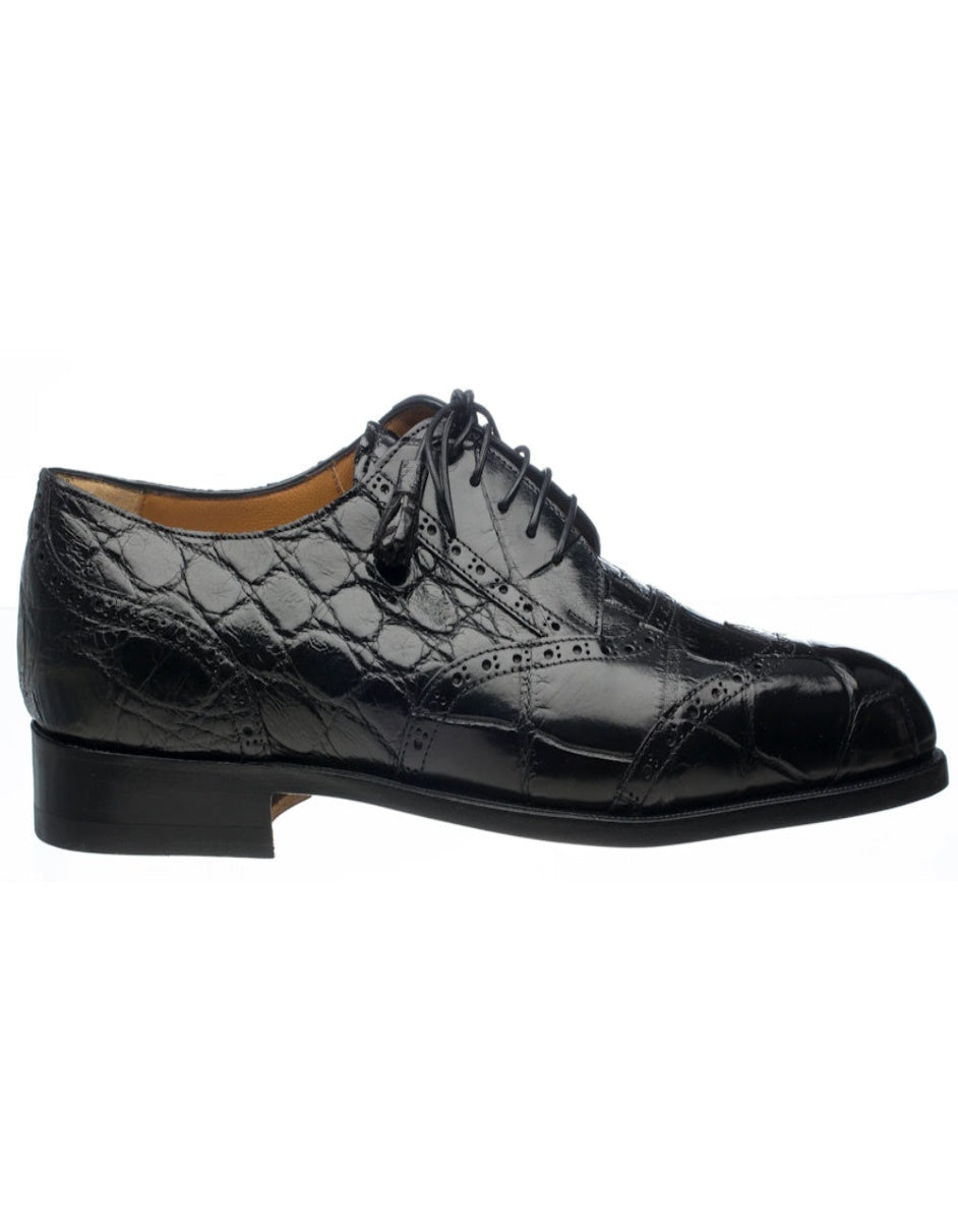 Ferrini Shoes - Mens Alligator Dress Shoe - Ferrini 3673 Belly Alligator Wingtip Shoes Black - 6M