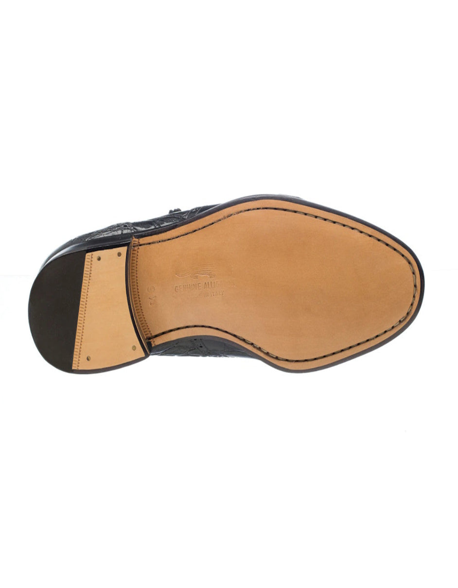 Ferrini Shoes - Mens Alligator Dress Shoe - Ferrini 3673 Belly Alligator Wingtip Shoes Black - 10.5M