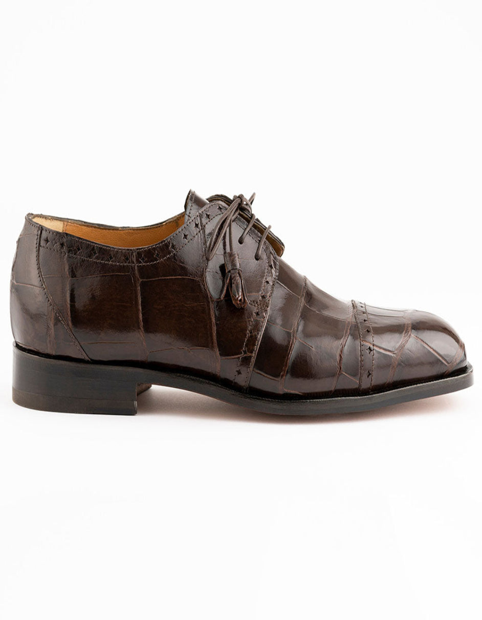 Ferrini Shoes - Mens Alligator Dress Shoe - Ferrini 3798 Alligator Cap Toe Shoes Chocolate - 6M