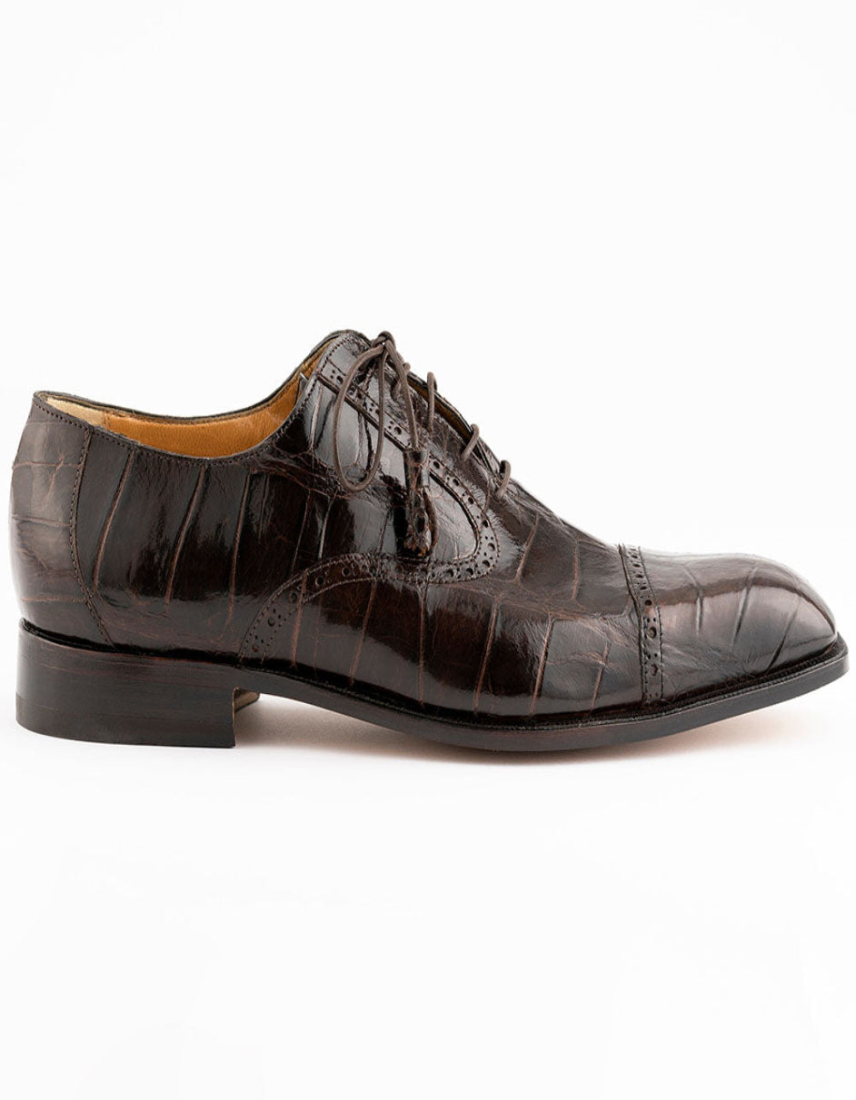 Ferrini Shoes - Mens Alligator Dress Shoe - Ferrini 3922 Belly Alligator Cap Toe Shoes Chocolate - 6M