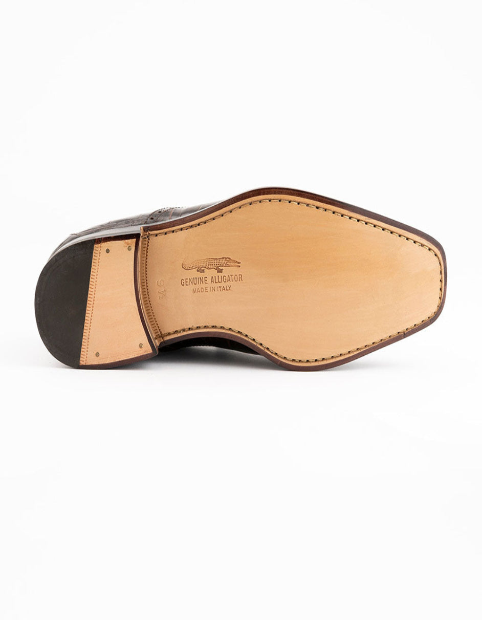 Ferrini Shoes - Mens Alligator Dress Shoe - Ferrini 3922 Belly Alligator Cap Toe Shoes Chocolate - 9.5M