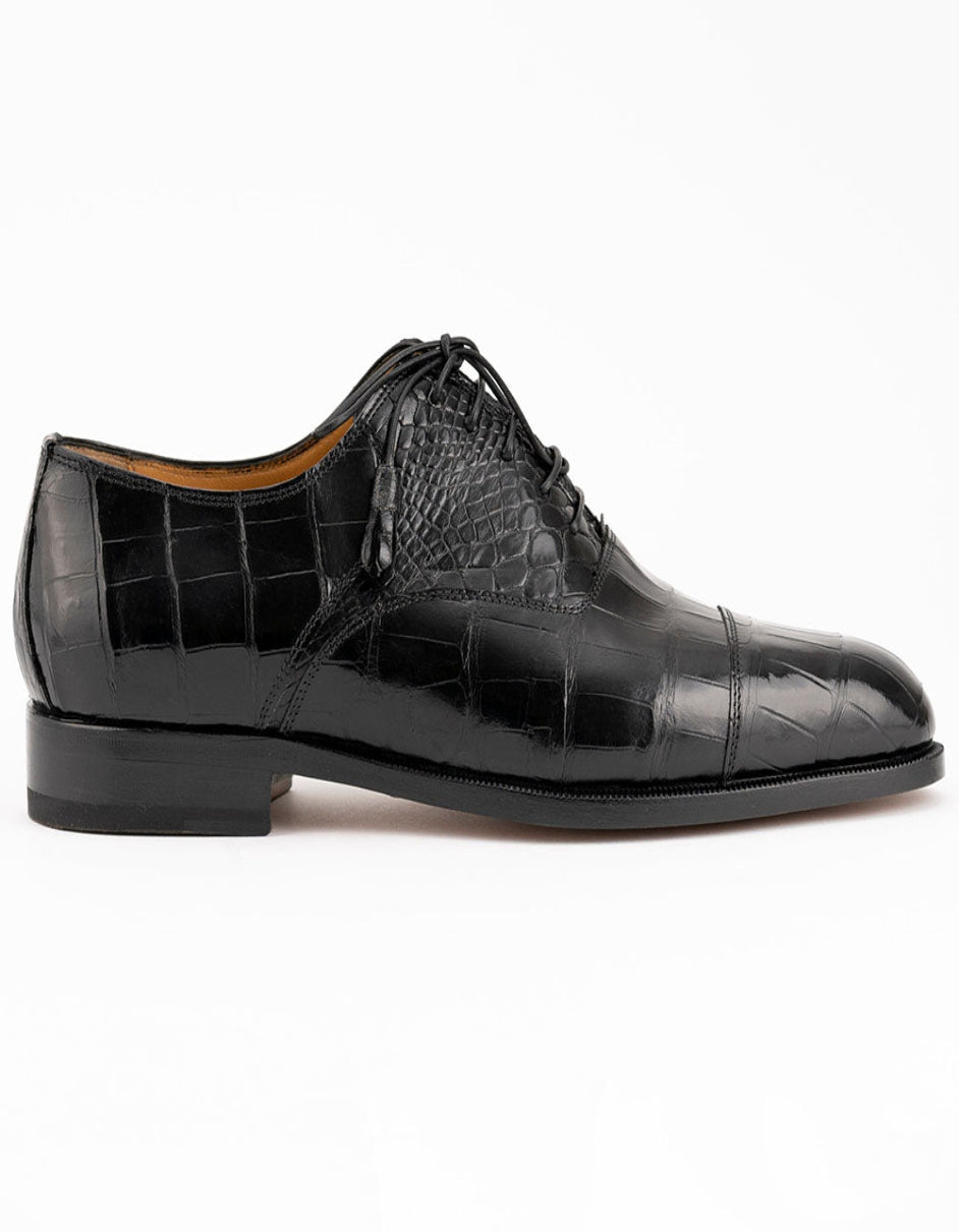 Ferrini Shoes - Mens Alligator Dress Shoe - Ferrini 4234 Alligator Cap Toe Shoes Black - 6M