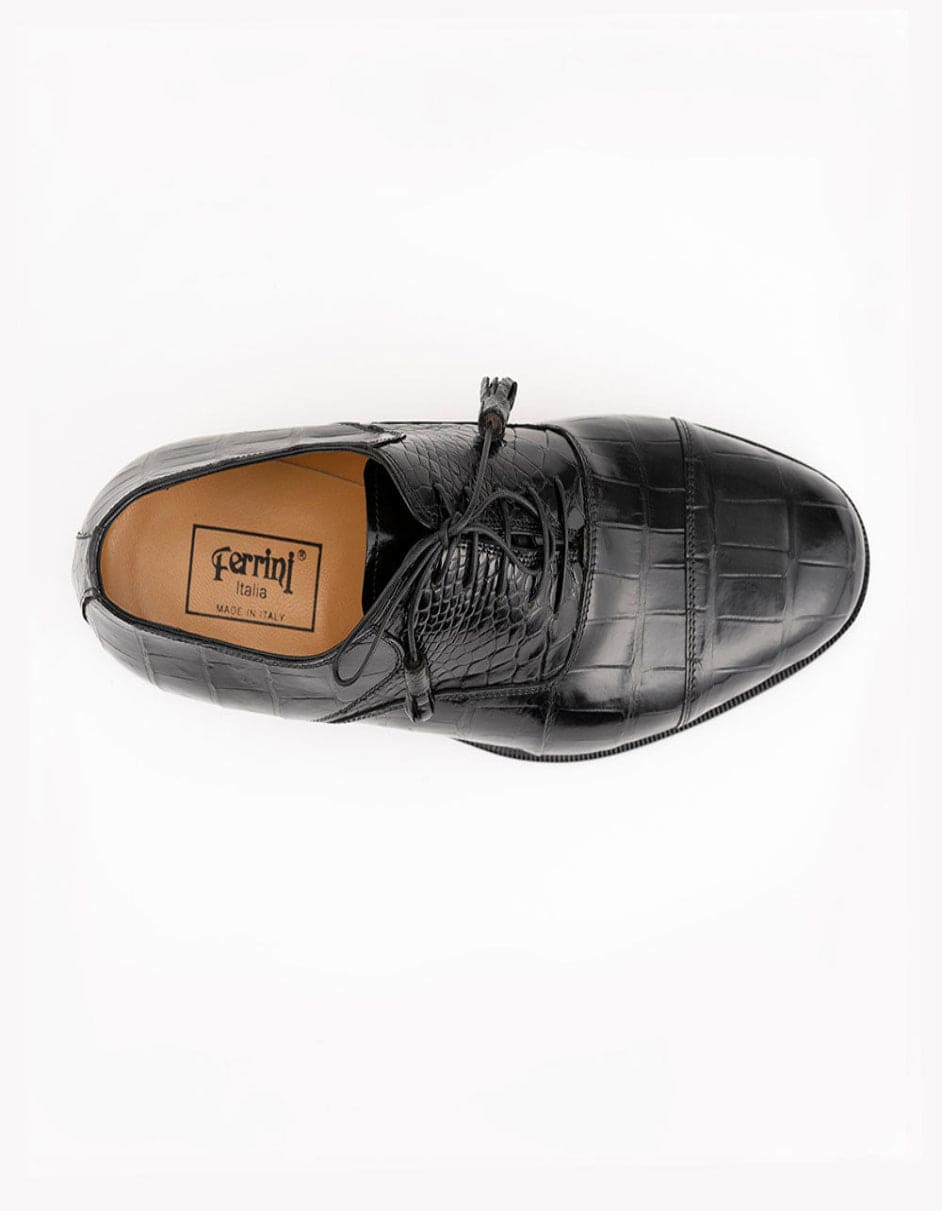 Ferrini Shoes - Mens Alligator Dress Shoe - Ferrini 4234 Alligator Cap Toe Shoes Black - 9M